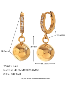 Temperament Creative Micro-inset Zircon Stainless Steel Ball Earrings