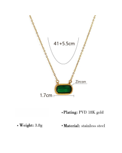 Green Square Zircon Inlaid Pendant Stainless Steel Oval Necklace 