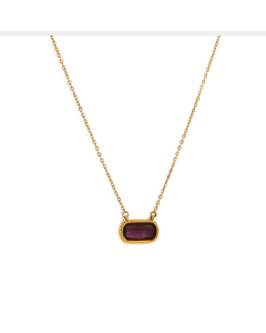 Purple Square Zircon Inlaid Pendant Stainless Steel Oval Necklace 