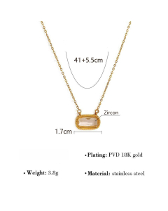 White Square Zircon Inlaid Pendant Stainless Steel Oval Necklace 
