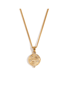 Wholesale Stainless Steel Tarot Necklace Zircon Inlaid Round Pendant Necklace-Gold Color-08