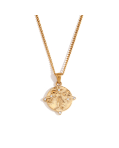 Wholesale Stainless Steel Tarot Necklace Zircon Inlaid Round Pendant Necklace-Gold Color-06