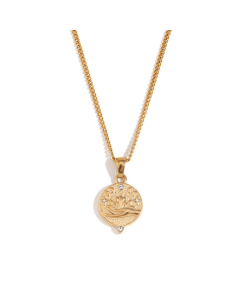 Wholesale Stainless Steel Tarot Necklace Zircon Inlaid Round Pendant Necklace-Gold Color-03