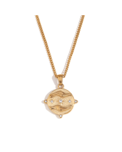 Wholesale Stainless Steel Tarot Necklace Zircon Inlaid Round Pendant Necklace-Gold Color-04