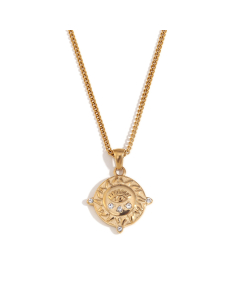 Wholesale Stainless Steel Tarot Necklace Zircon Inlaid Round Pendant Necklace-Gold Color-02