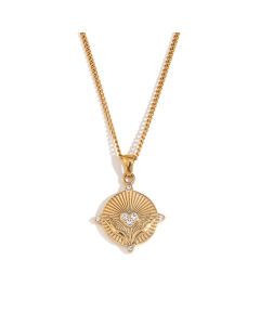 Wholesale Stainless Steel Tarot Necklace Zircon Inlaid Round Pendant Necklace-Gold Color-05