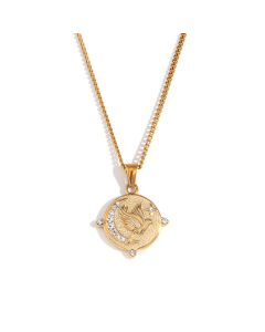 Wholesale Stainless Steel Tarot Necklace Zircon Inlaid Round Pendant Necklace-Gold Color-01