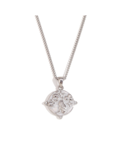 Wholesale Stainless Steel Tarot Necklace Zircon Inlaid Round Pendant Necklace-Steel Color-06