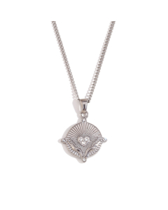 Wholesale Stainless Steel Tarot Necklace Zircon Inlaid Round Pendant Necklace-Steel Color-05