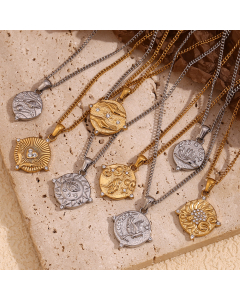 Wholesale Stainless Steel Tarot Necklace Zircon Inlaid Round Pendant Necklace