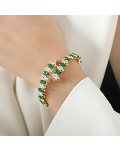 Wholesale Color Zirconium Bracelet Fashion Personality Light Luxury Zircon Inlaid Titanium Steel Bracelet Jewelry -Gold Color-Green