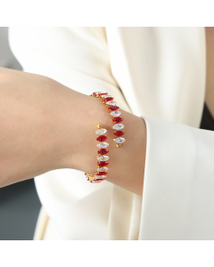 Wholesale Color Zirconium Bracelet Fashion Personality Light Luxury Zircon Inlaid Titanium Steel Bracelet Jewelry -Gold Color-Red