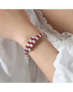 Wholesale Color Zirconium Bracelet Fashion Personality Light Luxury Zircon Inlaid Titanium Steel Bracelet Jewelry -Steel Color-Red