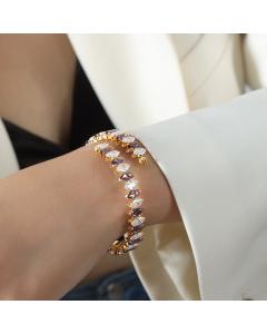 Wholesale Color Zirconium Bracelet Fashion Personality Light Luxury Zircon Inlaid Titanium Steel Bracelet Jewelry -Gold Color-Purple