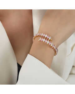 Wholesale Color Zirconium Bracelet Fashion Personality Light Luxury Zircon Inlaid Titanium Steel Bracelet Jewelry -Gold Color-Pink