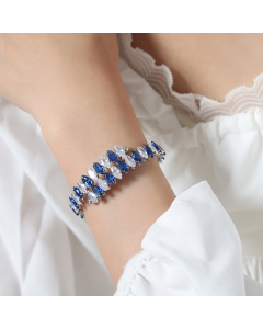 Wholesale Color Zirconium Bracelet Fashion Personality Light Luxury Zircon Inlaid Titanium Steel Bracelet Jewelry -Steel Color-Blue