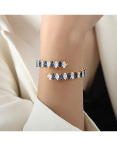 Wholesale Color Zirconium Bracelet Fashion Personality Light Luxury Zircon Inlaid Titanium Steel Bracelet Jewelry -Gold Color-Blue