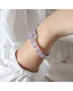 Wholesale Color Zirconium Bracelet Fashion Personality Light Luxury Zircon Inlaid Titanium Steel Bracelet Jewelry -Steel Color-Pink