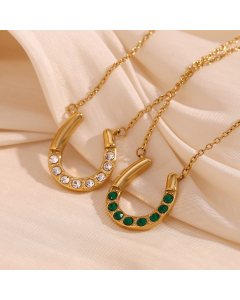 Wholesale Stainless Steel Pendant Necklace Horseshoe U-shaped Zircon Inlaid Necklace