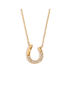 White Zircon Inlaid Horseshoe U-shaped Stainless Steel Pendant Necklace 