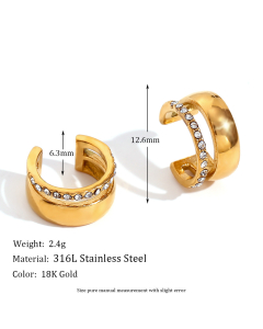 Wholesale Ear Clip Light Luxury Personality Flower Snake Stainless Steel Plated 18K Gold Zircon Micro-Inlay Earrings-Gold Color-08