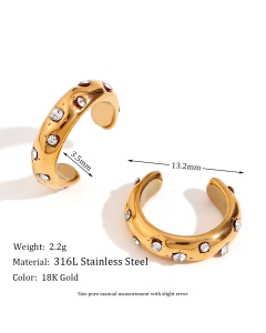 Wholesale Ear Clip Light Luxury Personality Flower Snake Stainless Steel Plated 18K Gold Zircon Micro-Inlay Earrings-Gold Color-01