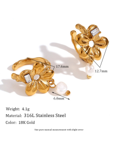 Wholesale Ear Clip Light Luxury Personality Flower Snake Stainless Steel Plated 18K Gold Zircon Micro-Inlay Earrings-Gold Color-07