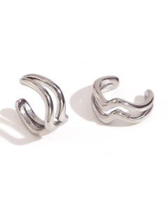 Wholesale Ear Clip Light Luxury Personality Flower Snake Stainless Steel Plated 18K Gold Zircon Micro-Inlay Earrings-Steel Color-04