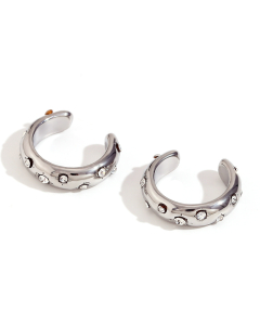 Wholesale Ear Clip Light Luxury Personality Flower Snake Stainless Steel Plated 18K Gold Zircon Micro-Inlay Earrings-Steel Color-01