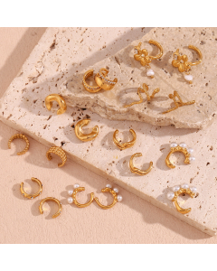 Wholesale Ear Clip Light Luxury Personality Flower Snake Stainless Steel Plated 18K Gold Zircon Micro-Inlay Earrings