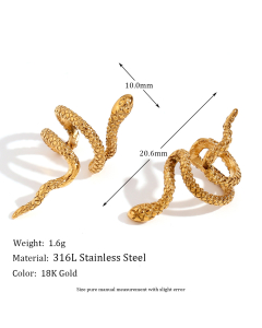 Wholesale Ear Clip Light Luxury Personality Flower Snake Stainless Steel Plated 18K Gold Zircon Micro-Inlay Earrings-Gold Color-05