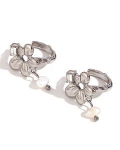 Wholesale Ear Clip Light Luxury Personality Flower Snake Stainless Steel Plated 18K Gold Zircon Micro-Inlay Earrings-Steel Color-07