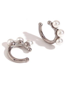 Wholesale Ear Clip Light Luxury Personality Flower Snake Stainless Steel Plated 18K Gold Zircon Micro-Inlay Earrings-Steel Color-03