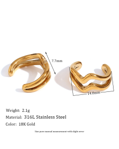 Wholesale Ear Clip Light Luxury Personality Flower Snake Stainless Steel Plated 18K Gold Zircon Micro-Inlay Earrings-Gold Color-04