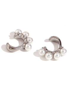 Wholesale Ear Clip Light Luxury Personality Flower Snake Stainless Steel Plated 18K Gold Zircon Micro-Inlay Earrings-Steel Color-02