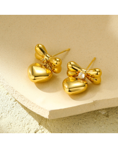 Fashion Zircon Pearl Bow Knot Love Inlaid Stainless Steel Stud Earrings 