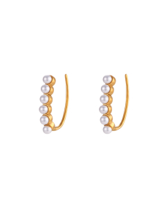 Fashion Pearl Inlaid Fishhook Stainless Steel Earrings Stud Jewelry