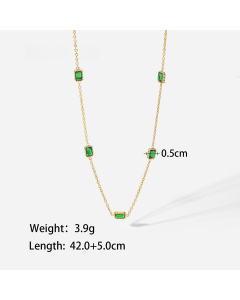 Wholesale Fine Jewelry Fashion Retro Style Green Zirconia Series Necklace Earrings Bracelet Ring Temperament Lady Stainless Steel Jewelry-Necklace-01
