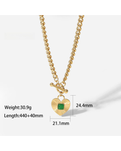 Wholesale Fine Jewelry Fashion Retro Style Green Zirconia Series Necklace Earrings Bracelet Ring Temperament Lady Stainless Steel Jewelry-Necklace-03