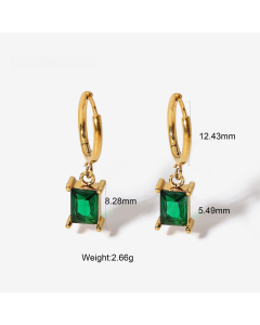 Wholesale Fine Jewelry Fashion Retro Style Green Zirconia Series Necklace Earrings Bracelet Ring Temperament Lady Stainless Steel Jewelry-Earrings-06