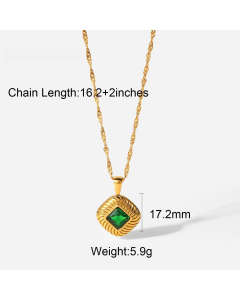 Wholesale Fine Jewelry Fashion Retro Style Green Zirconia Series Necklace Earrings Bracelet Ring Temperament Lady Stainless Steel Jewelry-Necklace-05