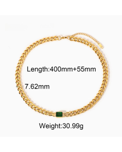 Wholesale Fine Jewelry Fashion Retro Style Green Zirconia Series Necklace Earrings Bracelet Ring Temperament Lady Stainless Steel Jewelry-Necklace-08