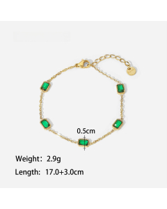Wholesale Fine Jewelry Fashion Retro Style Green Zirconia Series Necklace Earrings Bracelet Ring Temperament Lady Stainless Steel Jewelry-Bracelet-02