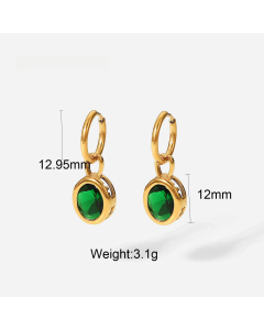 Wholesale Fine Jewelry Fashion Retro Style Green Zirconia Series Necklace Earrings Bracelet Ring Temperament Lady Stainless Steel Jewelry-Earrings-05