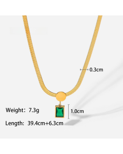 Wholesale Fine Jewelry Fashion Retro Style Green Zirconia Series Necklace Earrings Bracelet Ring Temperament Lady Stainless Steel Jewelry-Necklace-02