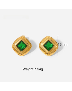 Wholesale Fine Jewelry Fashion Retro Style Green Zirconia Series Necklace Earrings Bracelet Ring Temperament Lady Stainless Steel Jewelry-Earrings-04