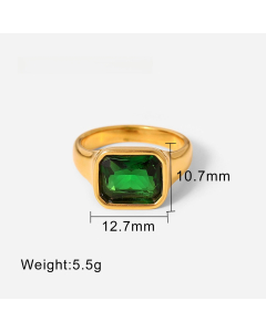 Wholesale Fine Jewelry Fashion Retro Style Green Zirconia Series Necklace Earrings Bracelet Ring Temperament Lady Stainless Steel Jewelry-Ring-01