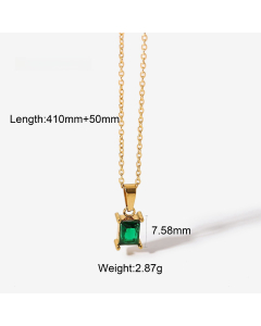 Wholesale Fine Jewelry Fashion Retro Style Green Zirconia Series Necklace Earrings Bracelet Ring Temperament Lady Stainless Steel Jewelry-Necklace-07