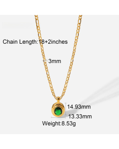 Wholesale Fine Jewelry Fashion Retro Style Green Zirconia Series Necklace Earrings Bracelet Ring Temperament Lady Stainless Steel Jewelry-Necklace-06