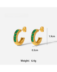Wholesale Fine Jewelry Fashion Retro Style Green Zirconia Series Necklace Earrings Bracelet Ring Temperament Lady Stainless Steel Jewelry-Earrings-01